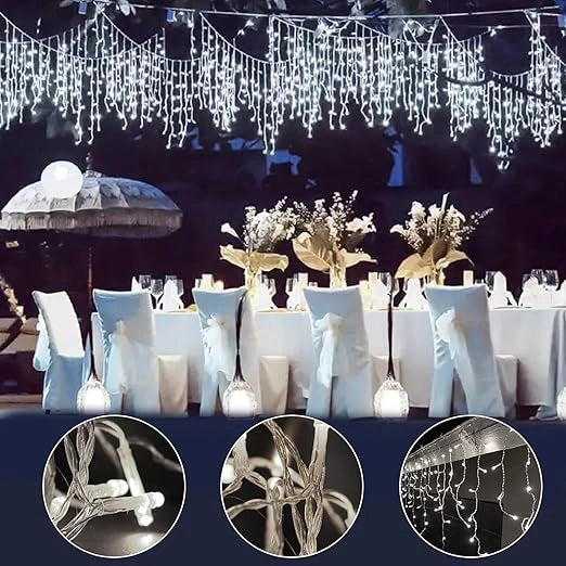 Tenda Luminosa LED 6x3 Metri Luci a Cascata Bianco per Interni ed Esterni COLORE LED: BIANCO FREDDO