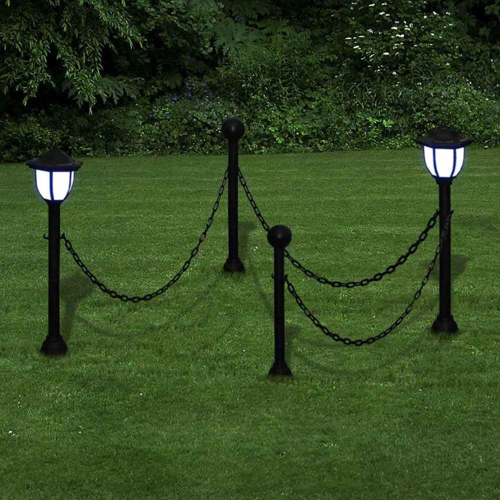 Solar Lights, Set Of 4, With Chain And Post