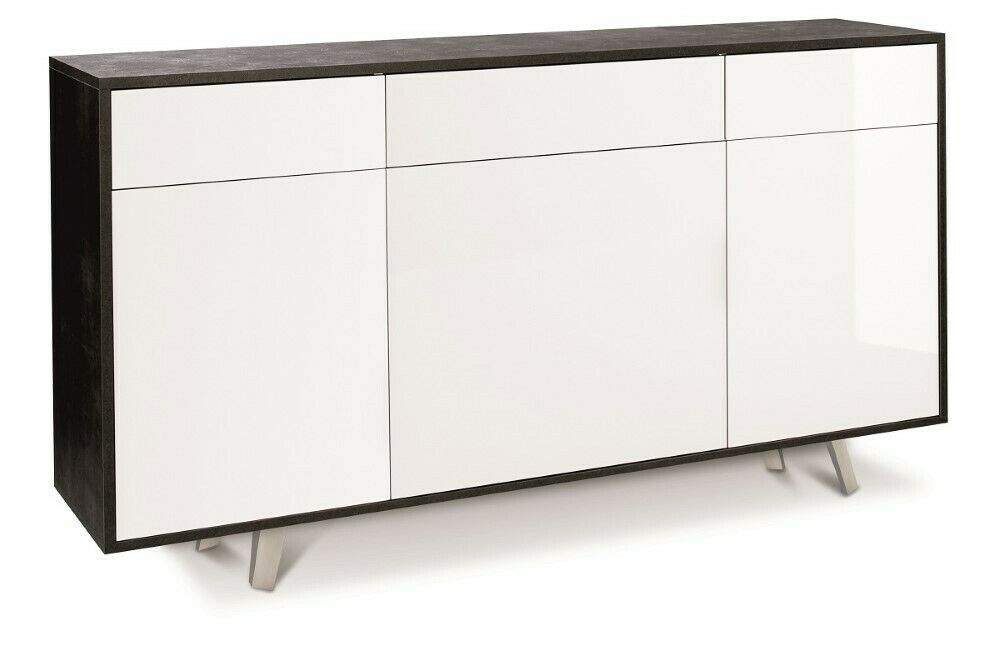 Mobile Madia 3 ante e 3 Cassetti H92 L164 P41 Cm struttura color Nero ossido frontali Bianco Lucido 7076k Sarmog