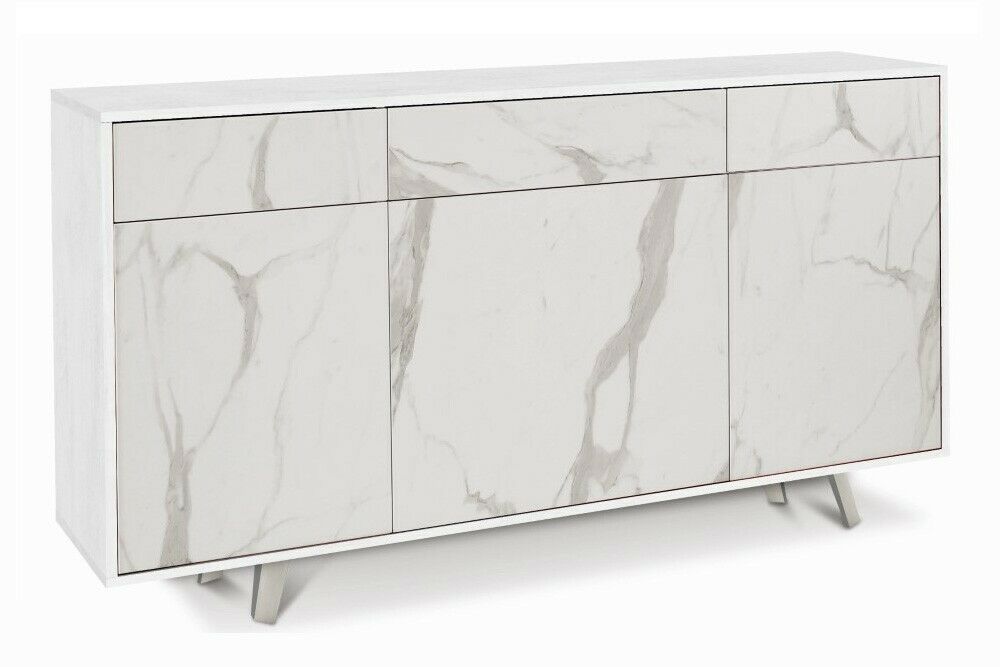 Mobile Madia 3 ante e 3 cassetti  H92 L164 P41 Cm Struttura Bianco ossido Frontali color Marmo 7076k Sarmog