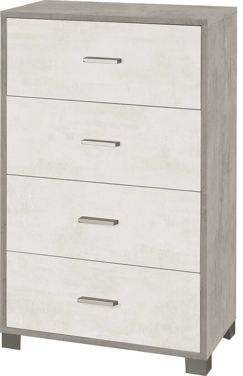 Mobile cassettiera 4 cassetti H110 L71 P41 struttura color Cemento frontalo Bianco Ossido 774k Sarmog