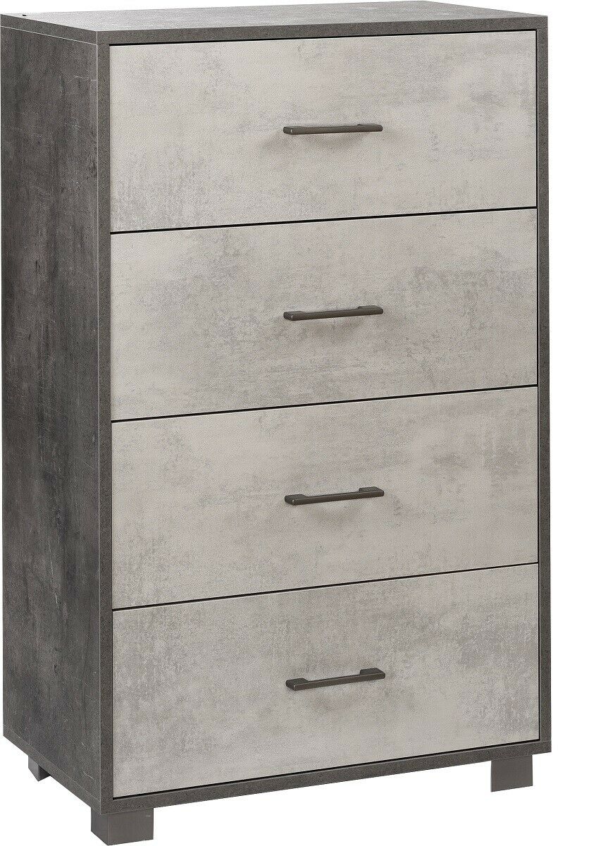 Mobile cassettiera 4 cassetti H110 L71 P41 struttura nero ossido frontali color Cemento 774k Sarmog