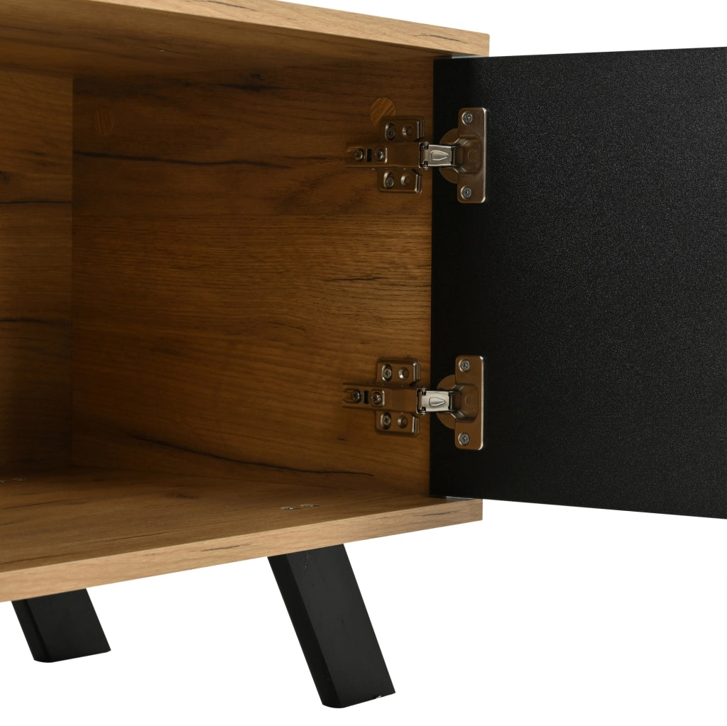Mobile TV 150 cm con 2 cassetti e vano chiuso, legno e nero