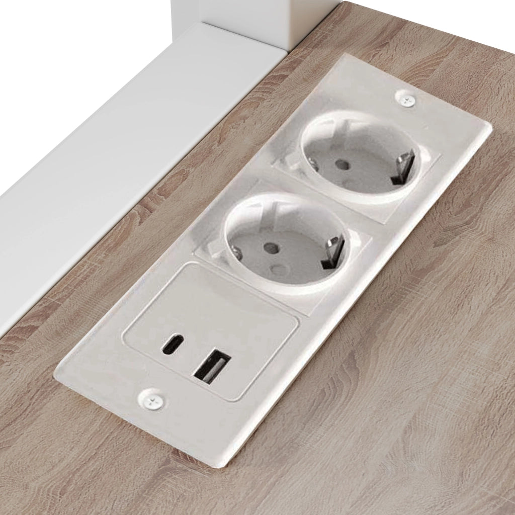 LETTO A CASTELLO 140x200 cm in metallo bianco con scrivania, ripiani e presa USB Type-C