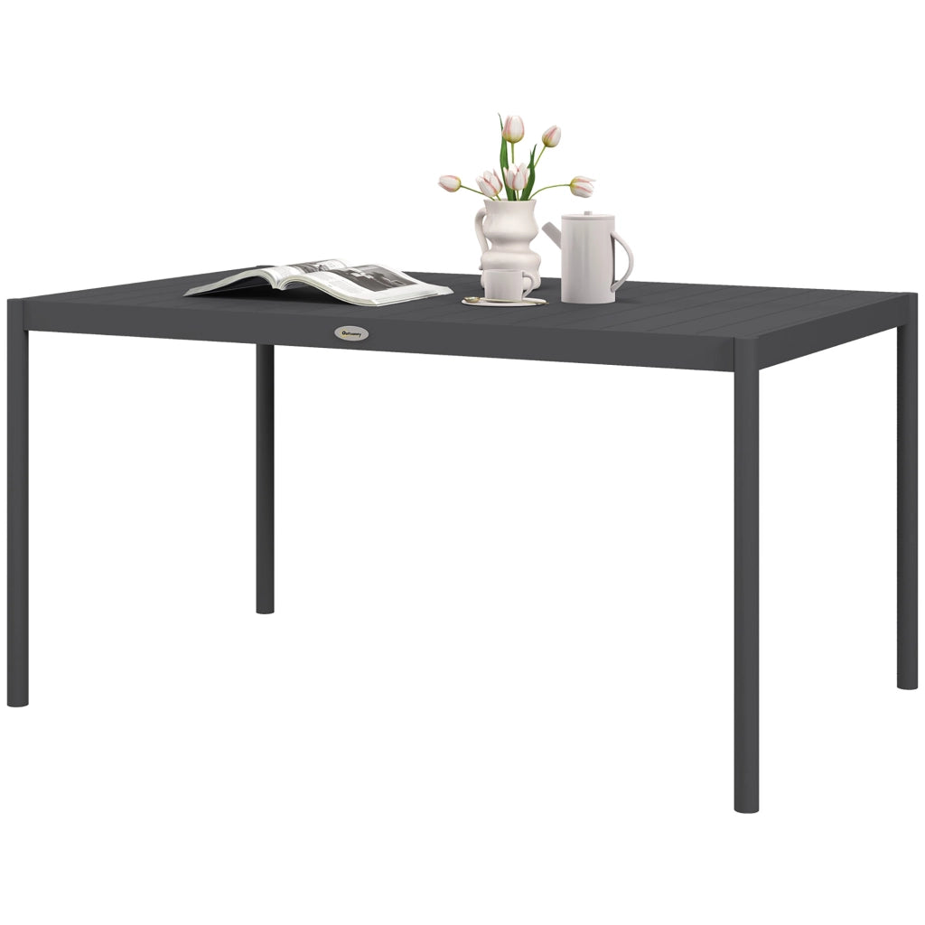 Tavolo da Giardino a Doghe per 6 Persone in Acciaio e Alluminio, 145x90x74 cm, Grigio Scuro