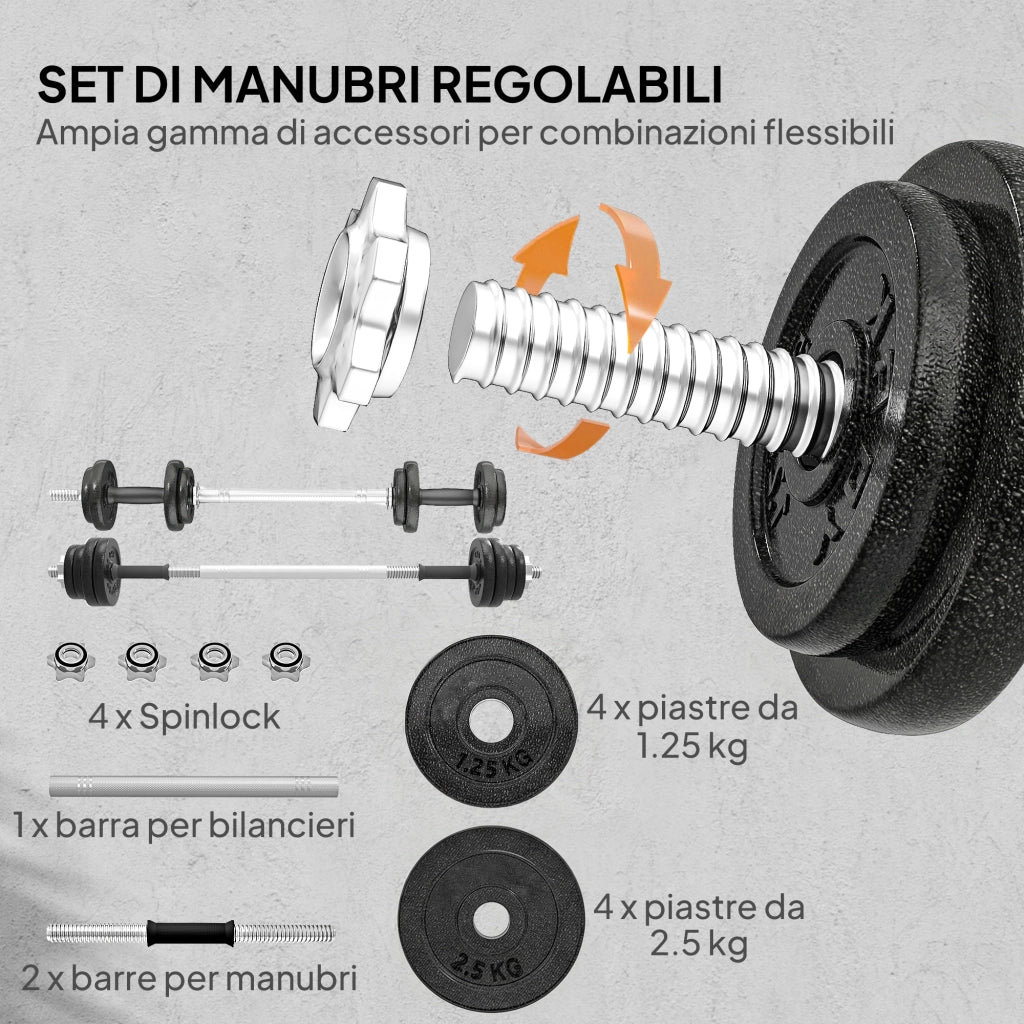 Set di manubri regolabile 2 in 1 20kg ¨C zephmum ¨C nero