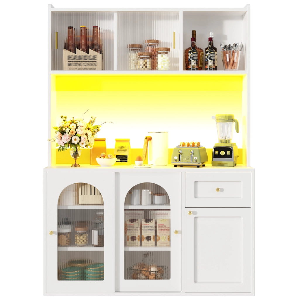 Credenza alta 120x35x167 cm in MDF e truciolare bianca con LED