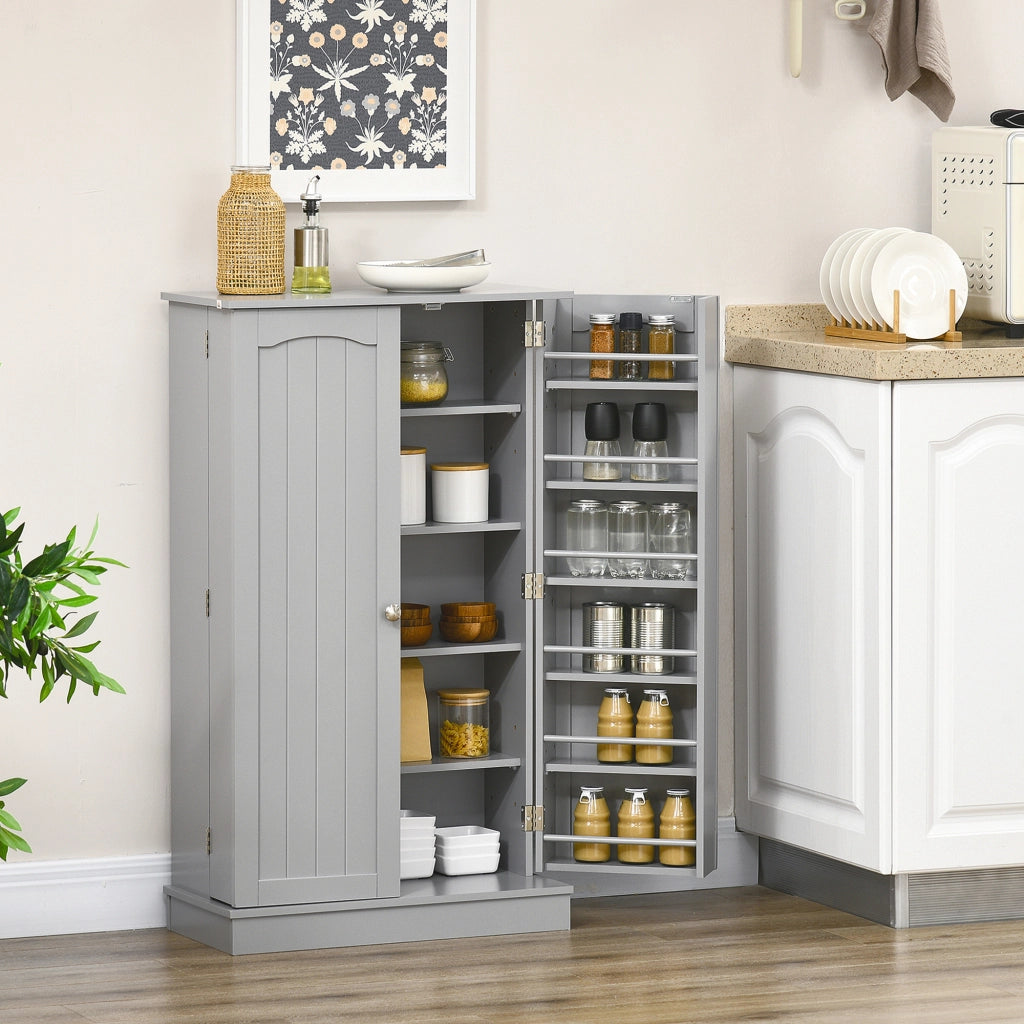 Armadio da Cucina con 5 Ripiani e 12 Porta Spezie ¨C Zephmum ¨C Grigio 60x30x104 cm