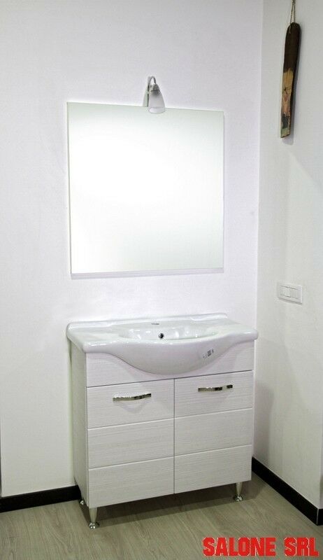 MOBILE BAGNO ANTONELLA CON LAVABO SPECCHIO E Illuminazione BIANCO FRASSINATO