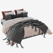Letto Basso 160 x 200 cm - Struttura a Doghe; Testiera Geometrica - Grigio