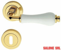 MANIGLIA DALIA CON ROSETTA OTTONE PORCELLANA QUADRO MM.8