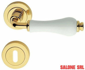 MANIGLIA DALIA CON ROSETTA OTTONE PORCELLANA QUADRO MM.8