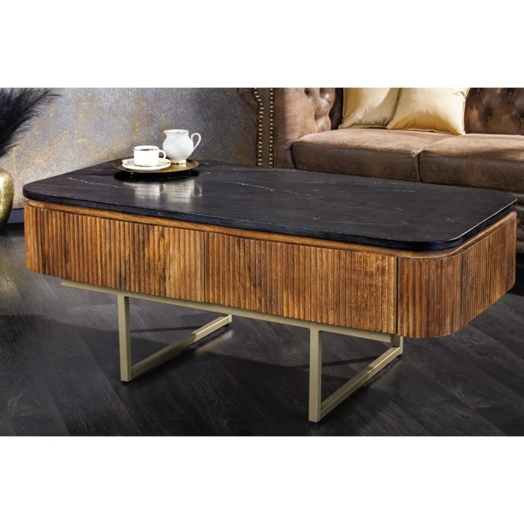 Tavolino basso rettangolare ORION 110 cm in legno di mango massiccio e marmo nero