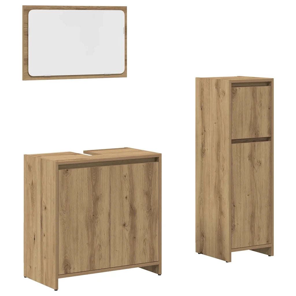 Set Mobili da Bagno 3 pz Rovere Artigianale Legno Multistrato 3328564
