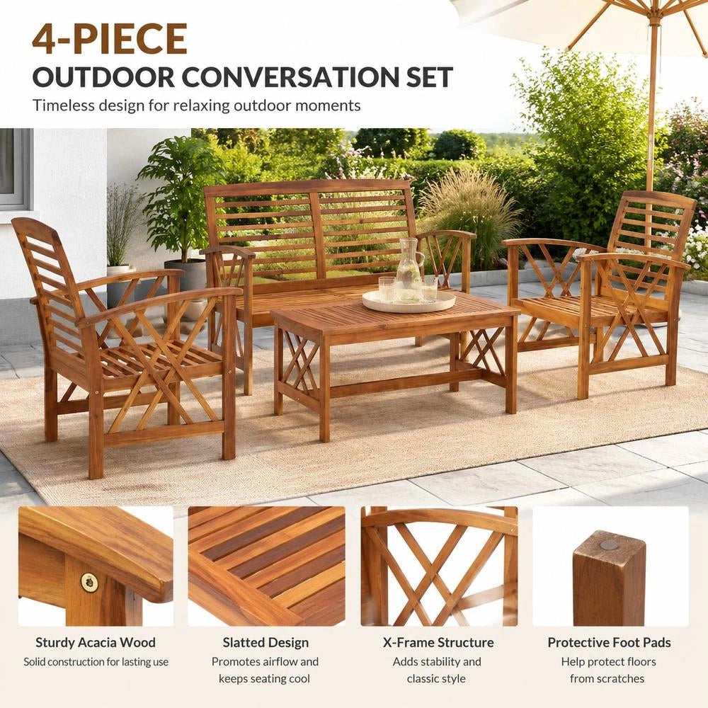 4-piece Garden Lounge Set Made Of Solid Acacia Wood