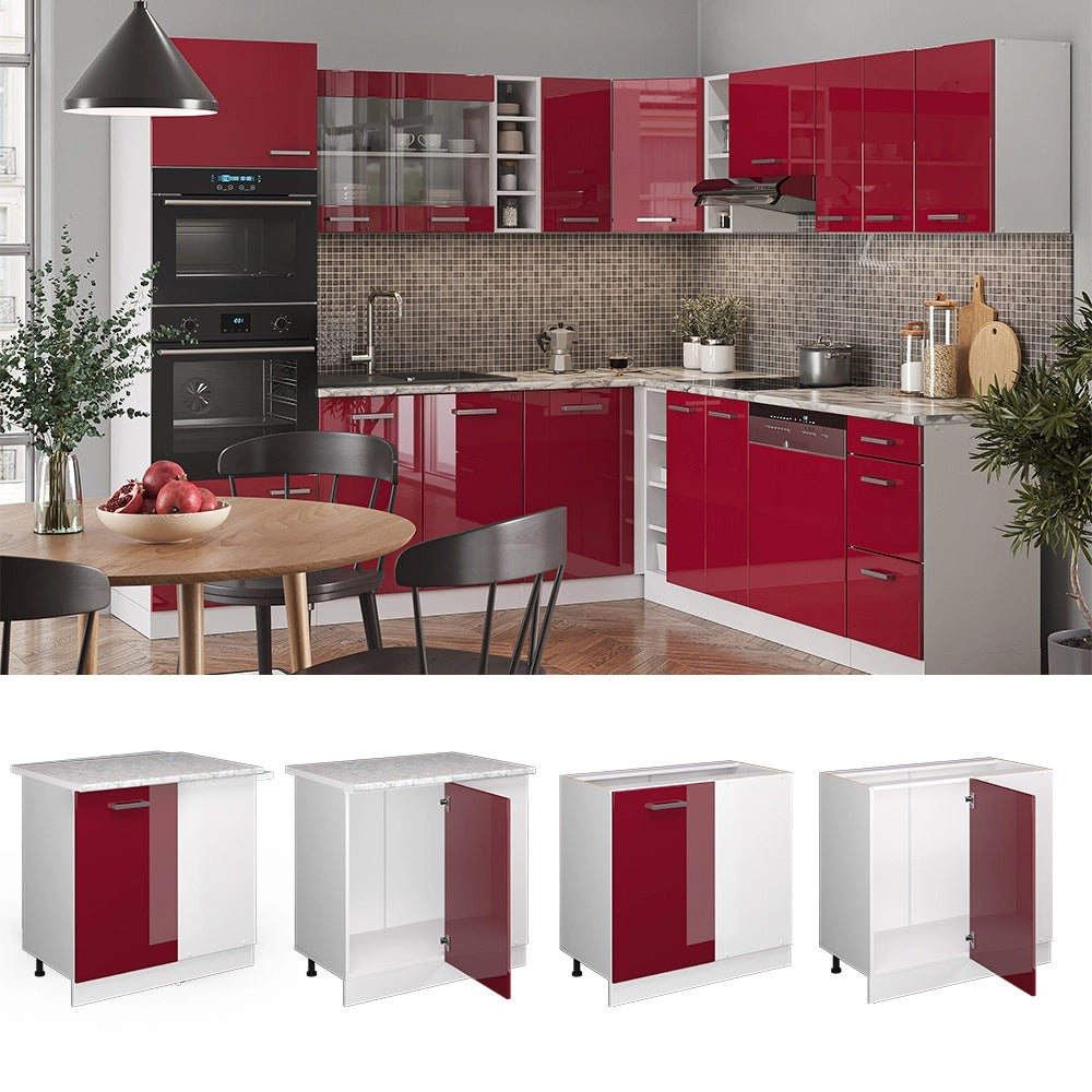 Mobile ad angolo cucina R-Line Rosso lucido/Bianco 86 cm senza piano di lavoro Vicco