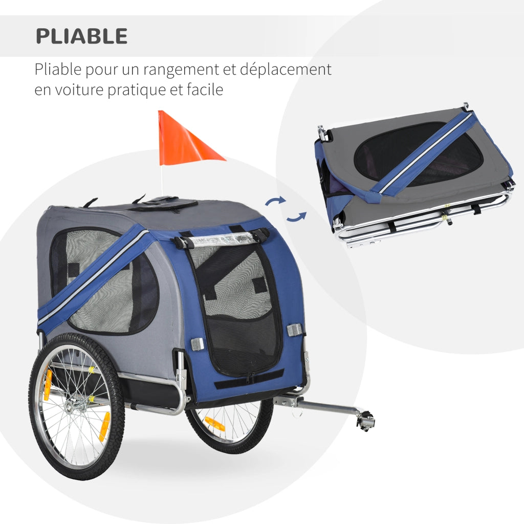 Rimorchio per Cani da Bicicletta ¨C Xylo ¨C Impermeabile con Bandiera e 8 Riflettori, 130x73x90 cm, Blu