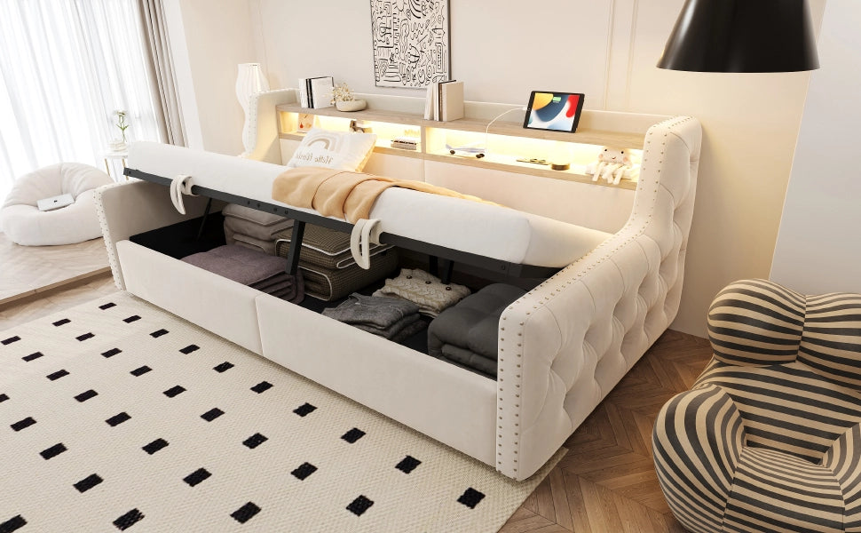 Letto divano con funzione letto e contenitore idraulico velluto 90x200 cm