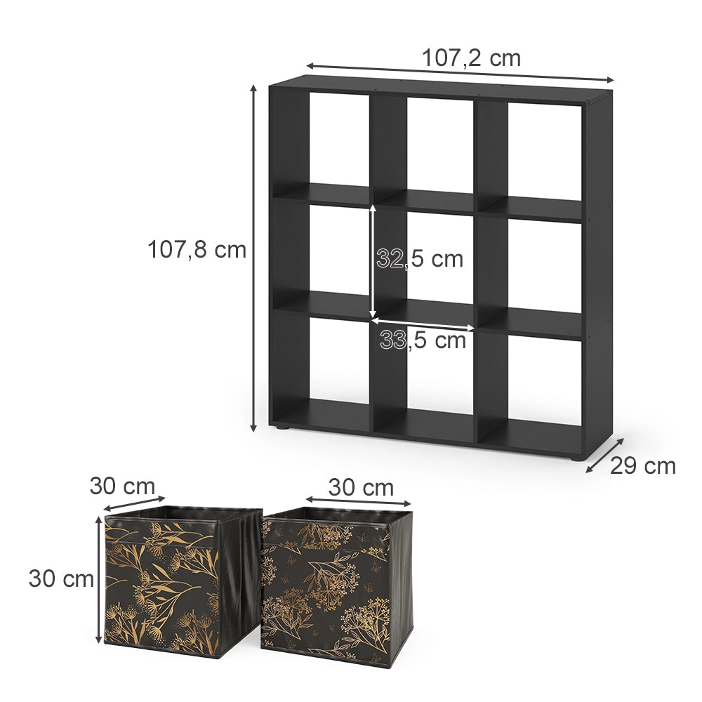 Vicco Scaffale Nero 104 x 108 cm con 4 scatole pieghevoli opt.1