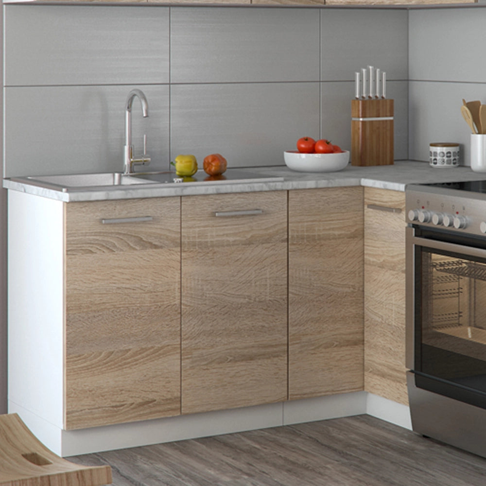 Vicco Cucina ad angolo Bianco/Sonoma 187 x 167 cm , PL Marmo con striscia LED