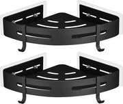Hoekplank senza borer - Alluminio - Con 4 ganci - Per bagno e cucina - 2 livelli Nero