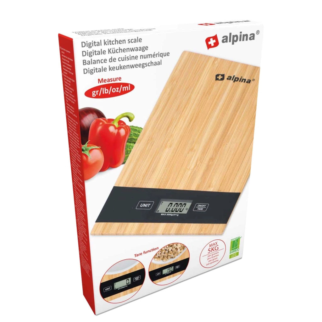 Bilancia da Cucina Digitale in Bambù fino a 5Kg Precisa Beige Alpina