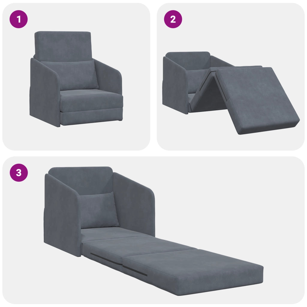 Divano Letto Pieghevole 2-in-1 Grigio Scuro 65x80x83 cm Velluto