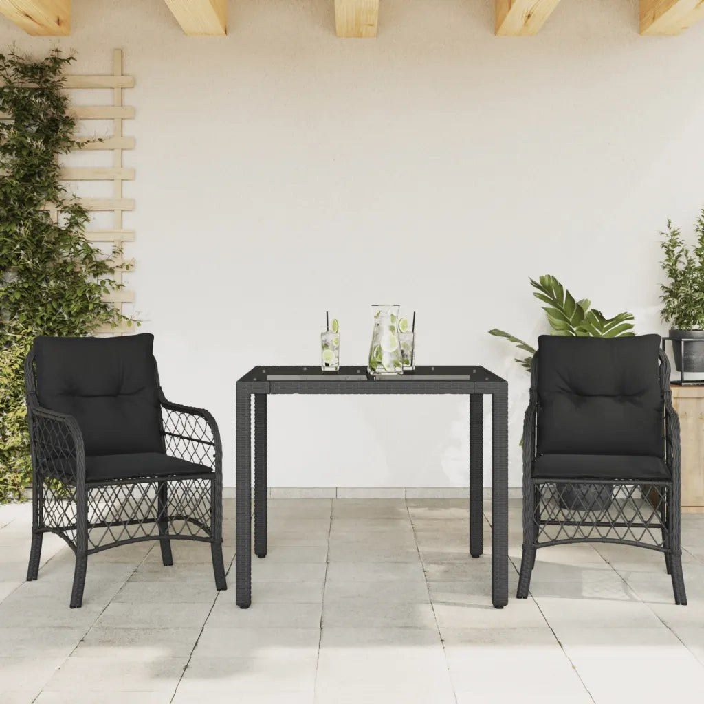 Set da Bistr¨° 3 pz | Set Salotto da Giardino con Cuscini Nero in Polyrattan