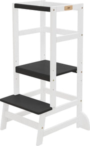 Altalena per bambini da 1 anno in bianco/nero con piattaforma in legno regolabile in altezza