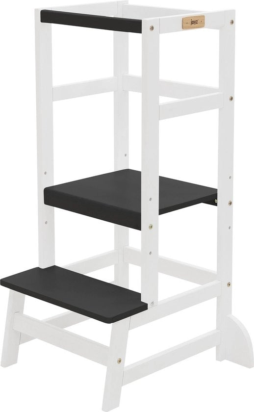 Altalena per bambini da 1 anno in bianco/nero con piattaforma in legno regolabile in altezza