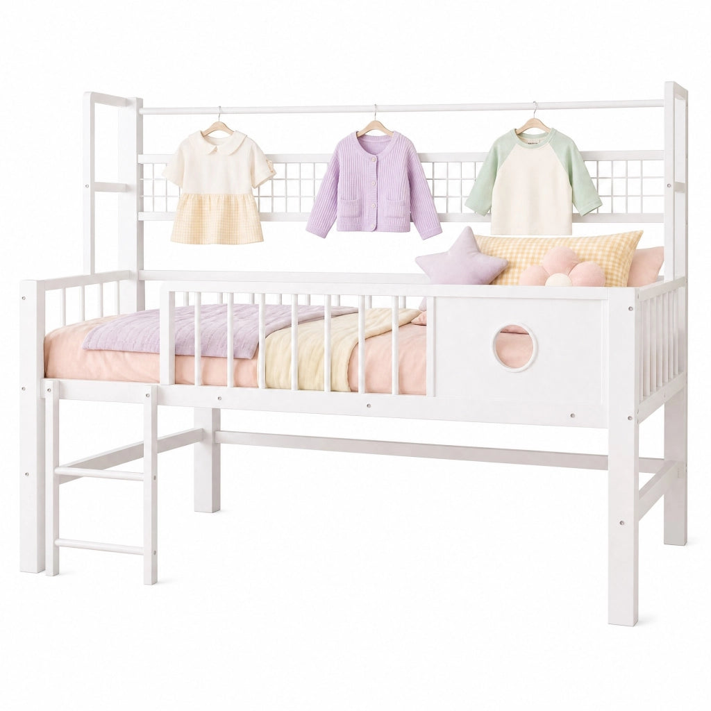 Letto a soppalco basso per bambini 90x200 cm bianco