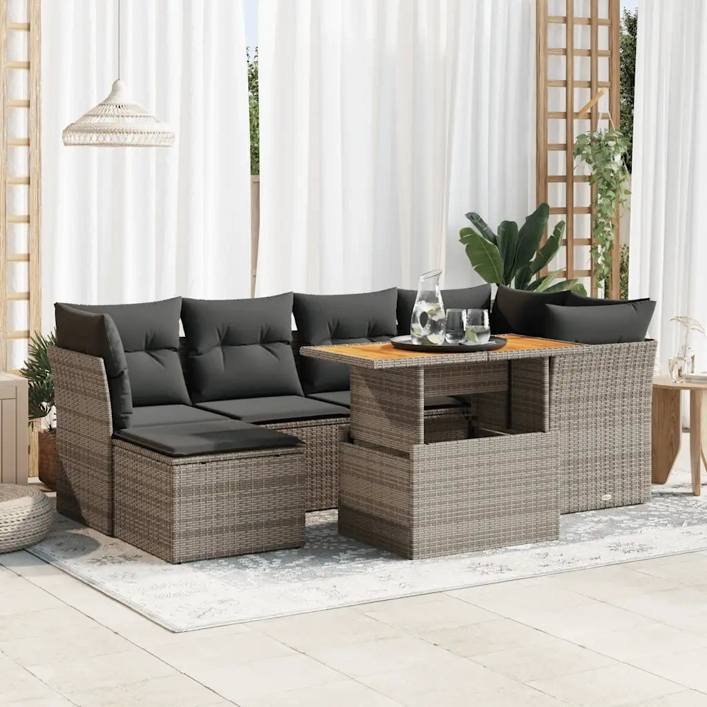 Set Divani da Giardino 7 pz con Cuscini Grigio in Polyrattan 3326951