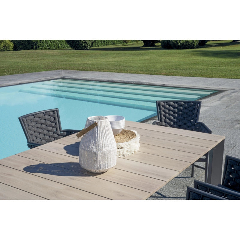 Tavolo Arenzano 211/276 Alluminio Antracite Top Alluminio Effetto Legno Moia