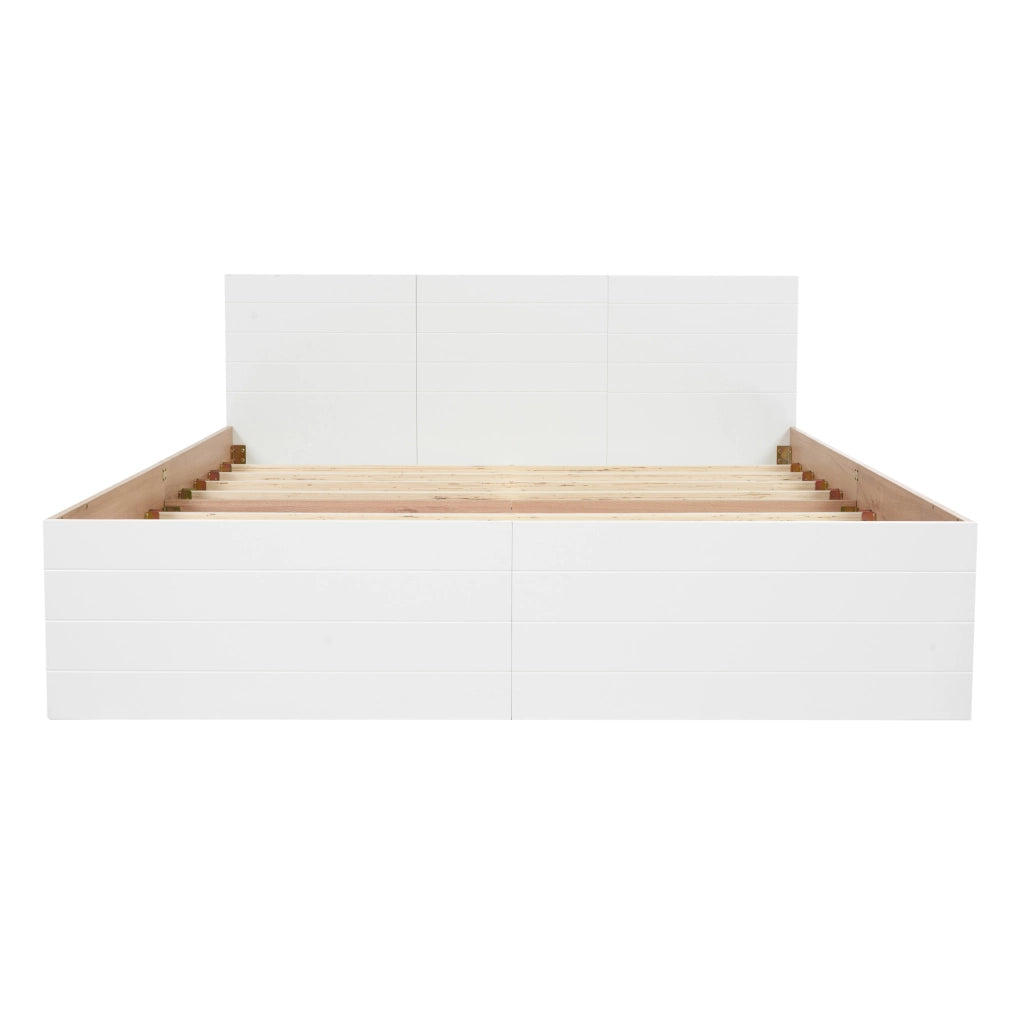 Letto matrimoniale 180x200 cm con 2 cassetti; in legno massello e MDF; bianco e rovere