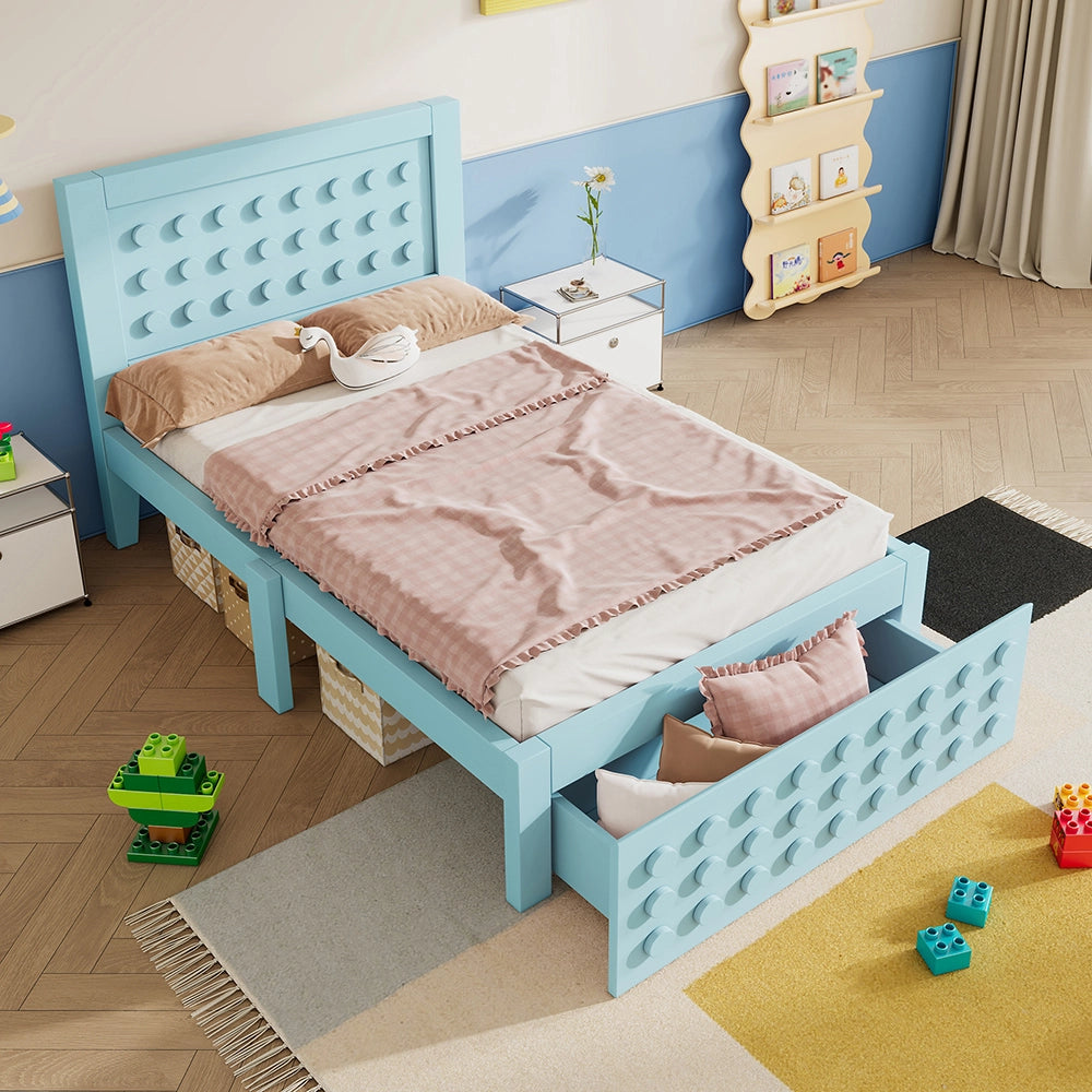 Letto bambino-Xylo-90x200 cm-design a blocchi, cassetti, contenitore, senza materasso