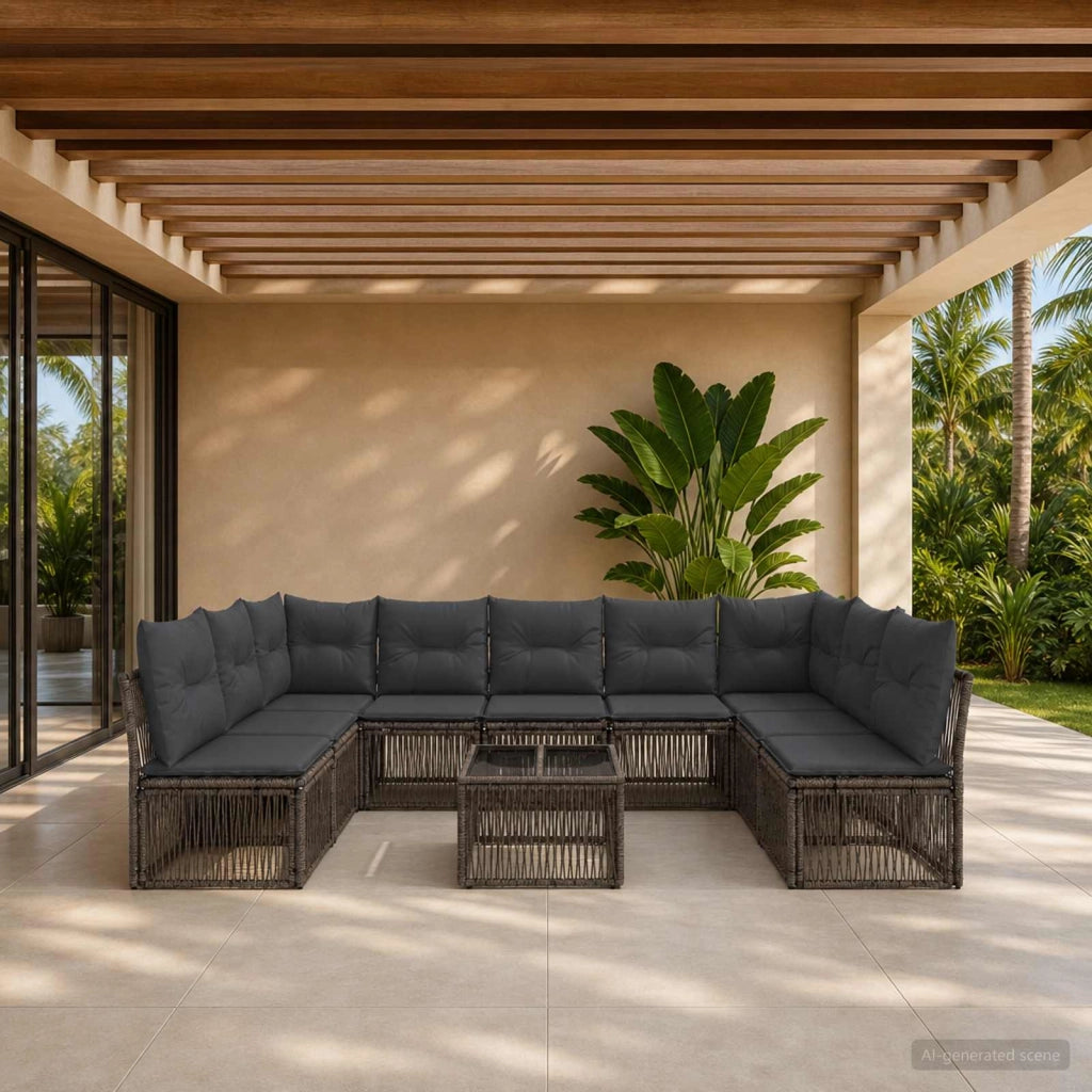 Set Divano da Giardino 10 pz Grigio polyrattan 3434324