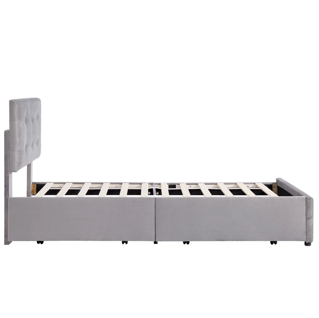Letto imbottito 90 x 200 cm grigio con rete a doghe e cassetto