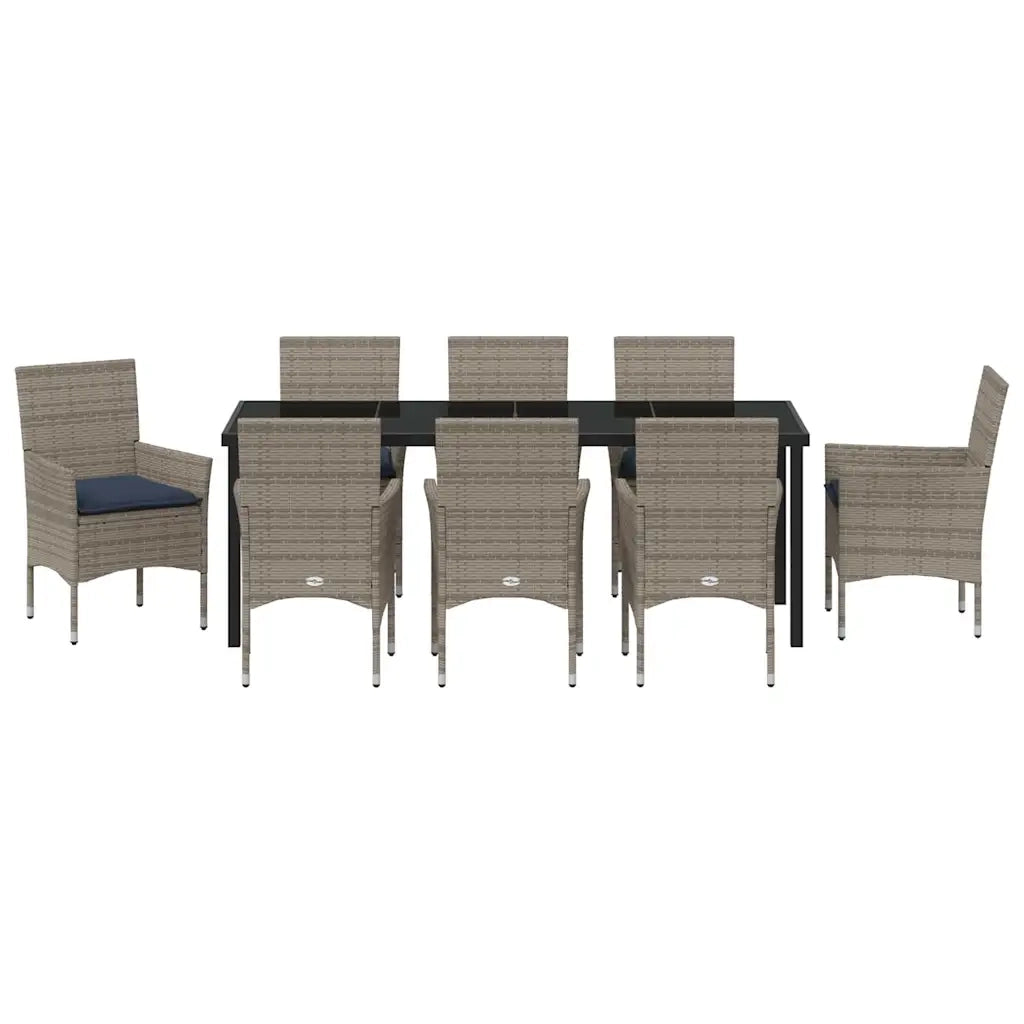 Set di tavolo e sedie con cuscino 9 pcs Grigio Rattan in PE 3379834