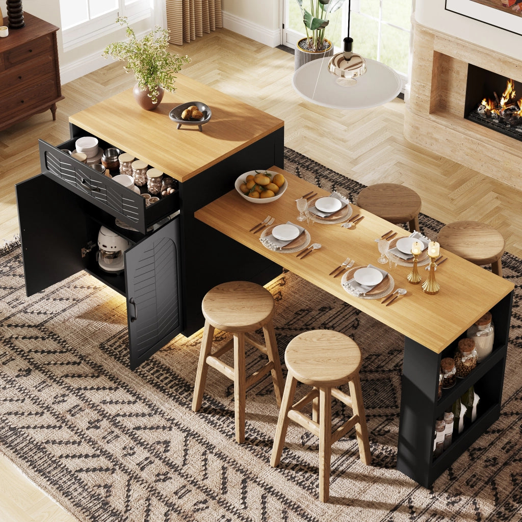 Tavolo Allungabile con Buffet, Cassetti e Luci LED ¨C MINIMAL ¨C Nero/Bianco