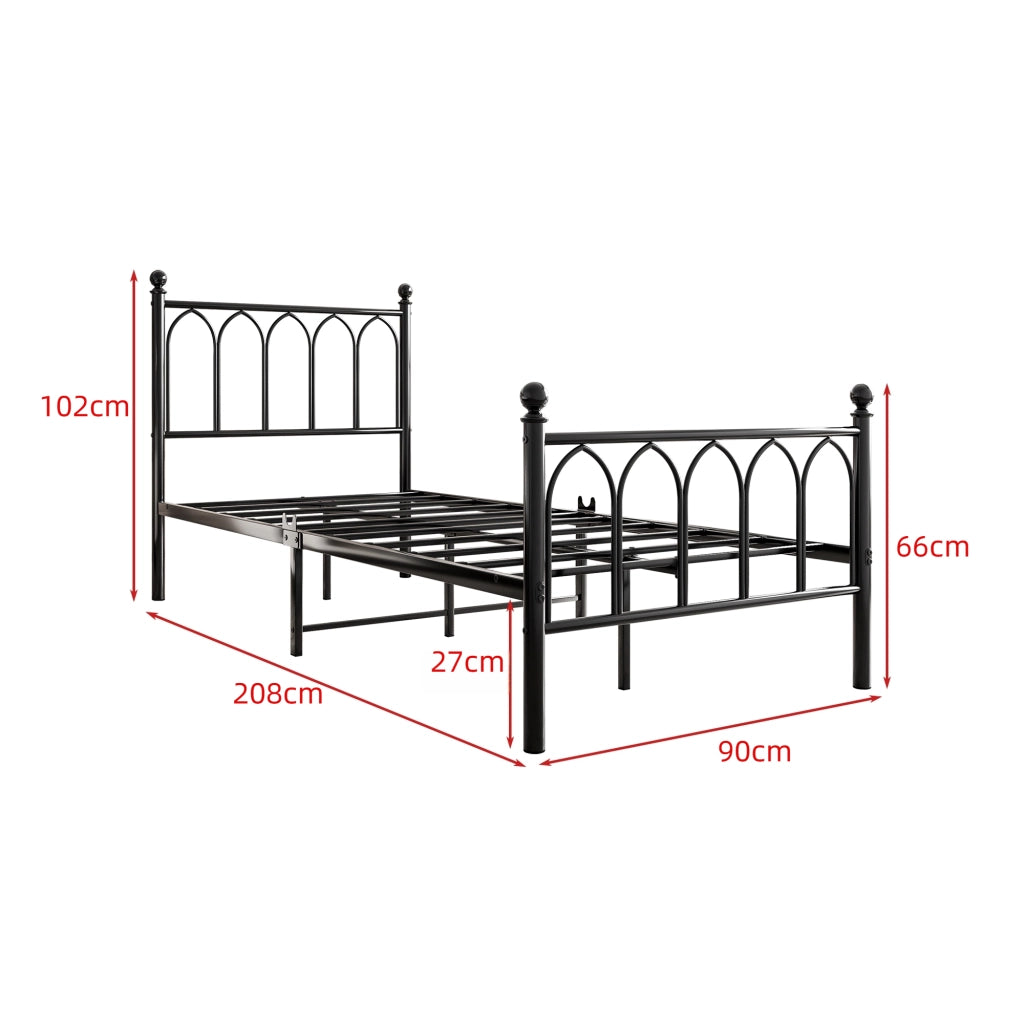 LETTO in metallo 90x200 cm Nero con LED, USB e presa, senza materasso