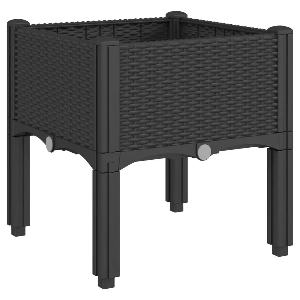 Fioriera | Cassetta per fiori | Vaso da Giardino con Gambe Nera 40x40x42 cm in PP