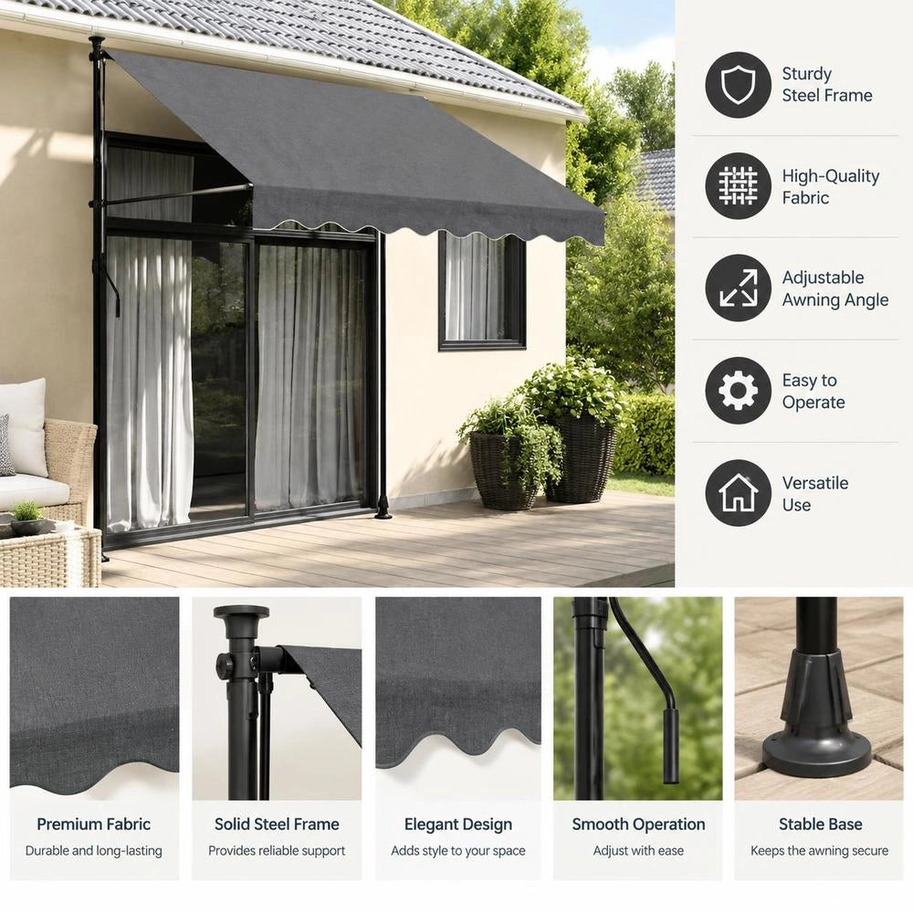 Retractable Awning, Anthracite, 200x150 Cm, Fabric And Steel