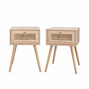 Set 2 comodini effetto legno e cannage, marrone naturale