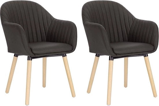 Sedie da pranzo in pelle artificiale con schienale - Set da 2 - 55x59x81cm - Nero antracite
