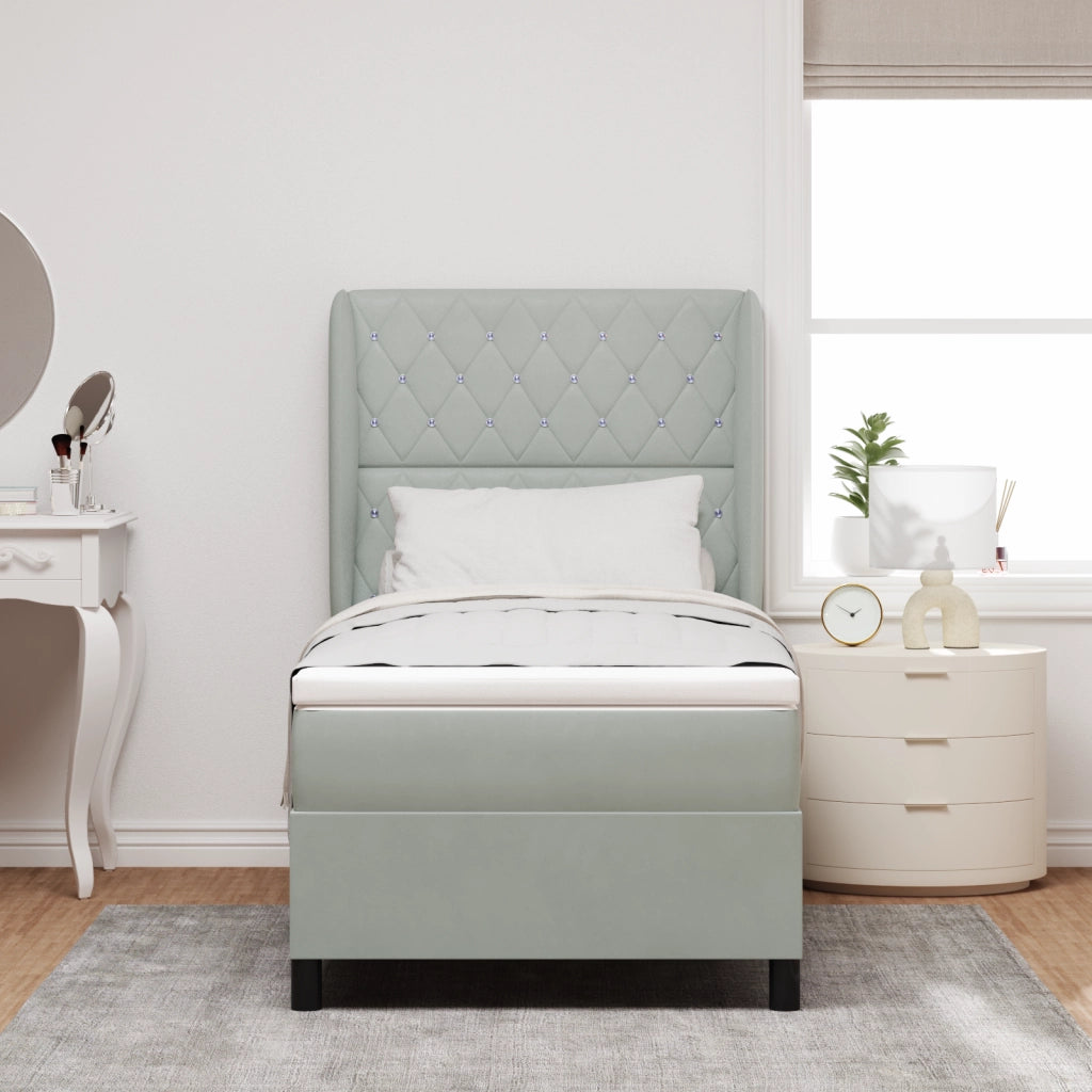 Letto con Rete a Molle e Materasso Grigio Chiaro 100x200 cm Velluto
