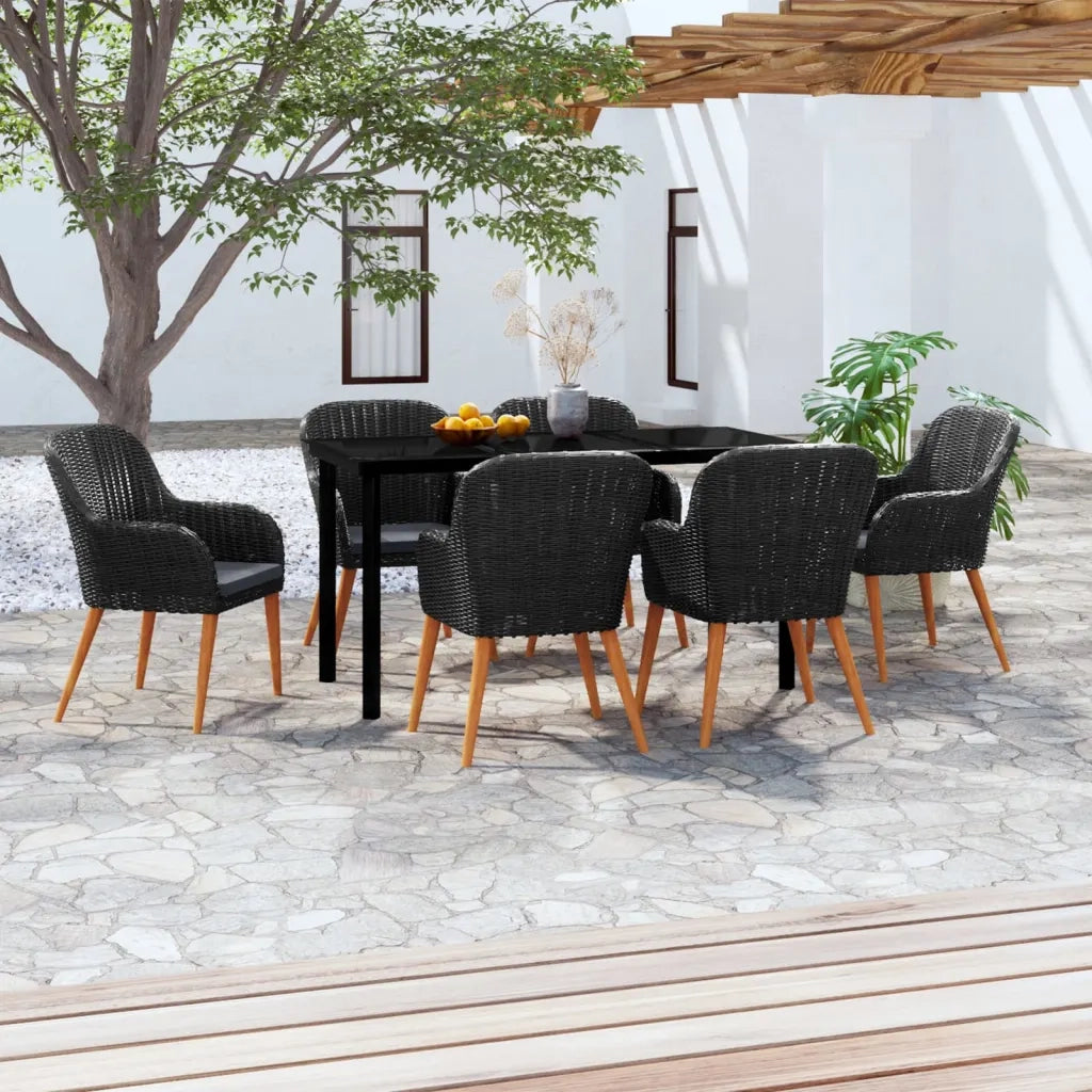 Set Mobili da Pranzo per Giardino 7 pz con Cuscini Nero cod mxl 49265
