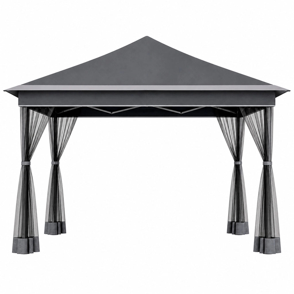 Gazebo Pieghevole Da Giardino Con Teli Zanzariera Laterali Copertura Oxford UV50+ Telaio Regolabile Pop Up Con Borsa Trasporto Outdoor 360 x 360 x 310 Cm Grigio Scuro