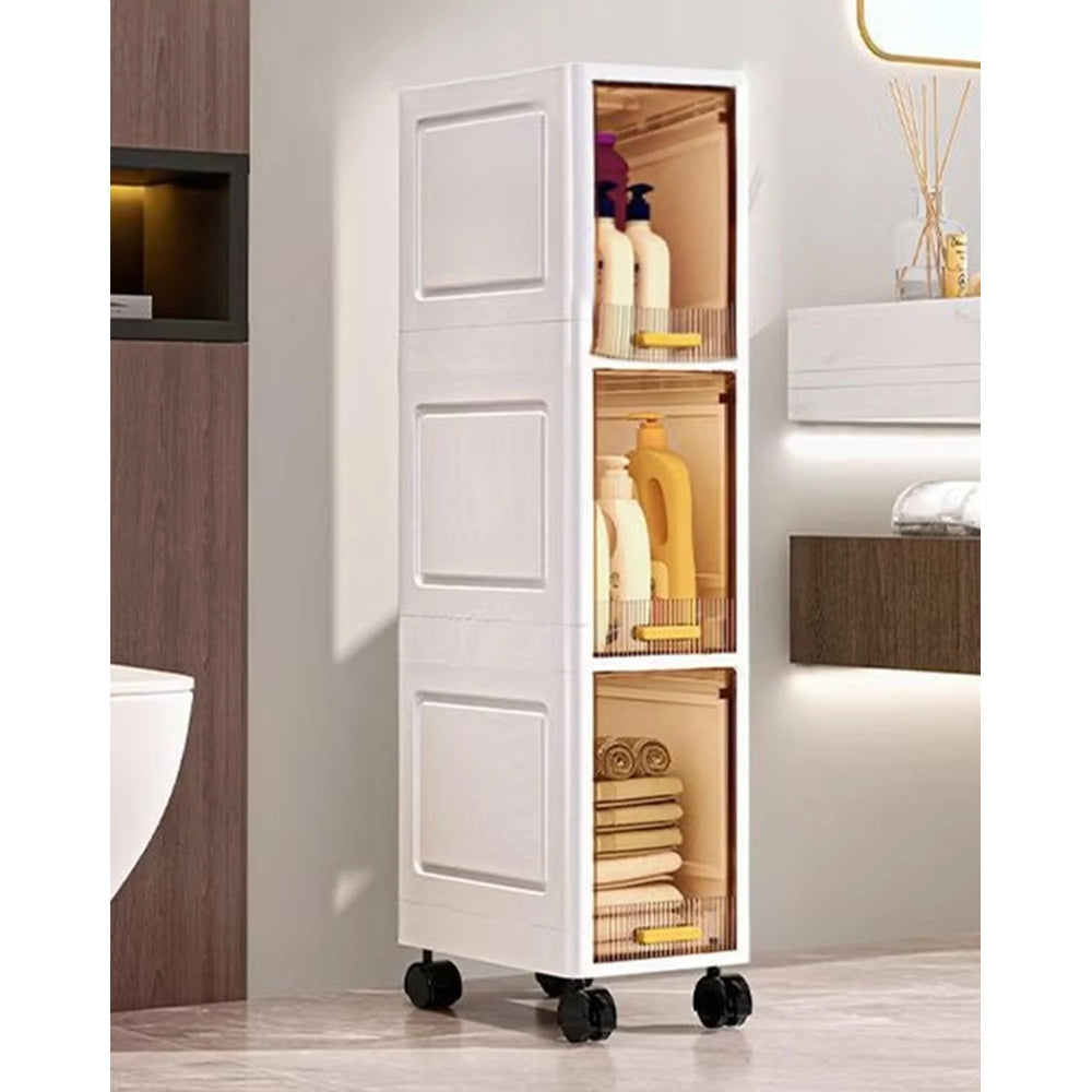 Trade Shop - Mobiletto A 3 Livelli Contenitore Portaoggetti Organizer A Colonna Stretto Con Ruote -