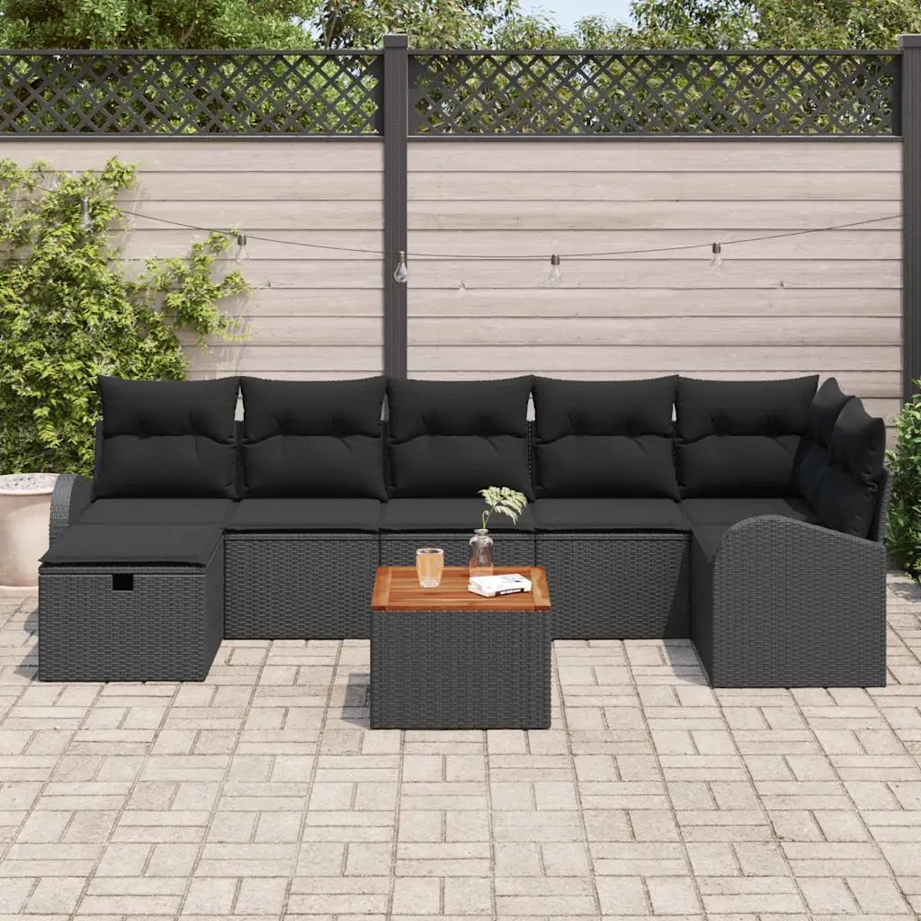 Set Divano da Giardino con cuscino 8 pcs Nero polyrattan