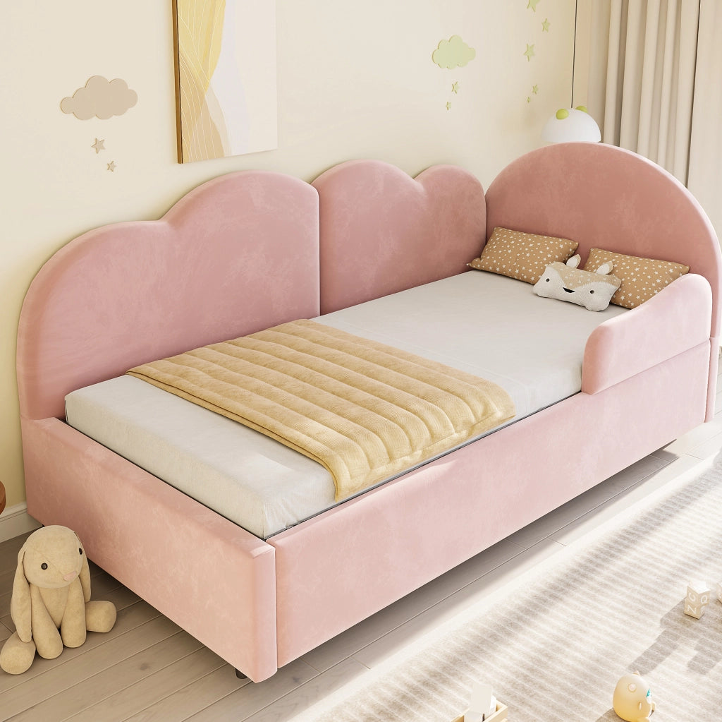 Letto imbottito L con letto estraibile 90x200 cm; velluto rosa